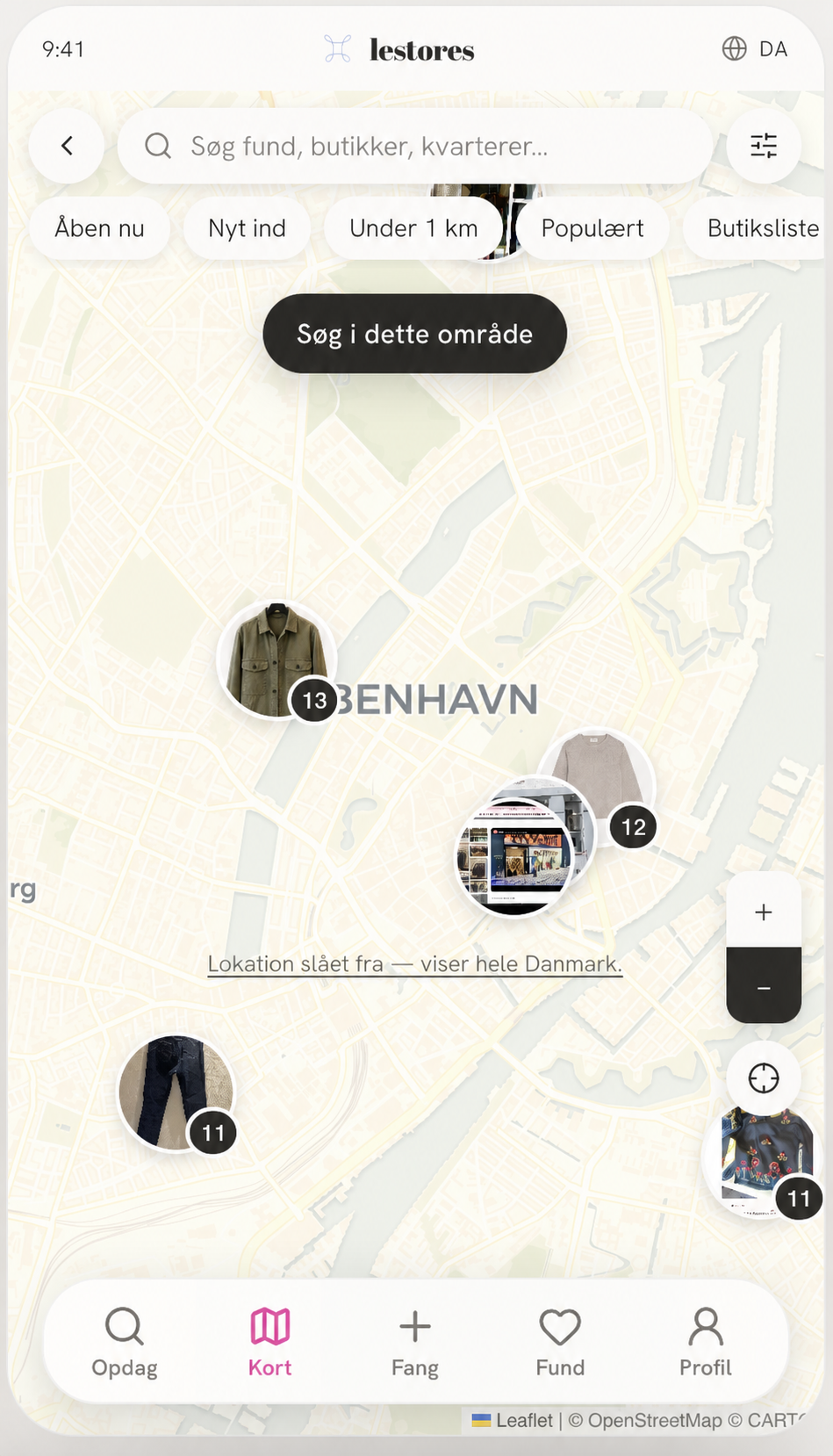The Le-Stores App map showing the shop and its pieces